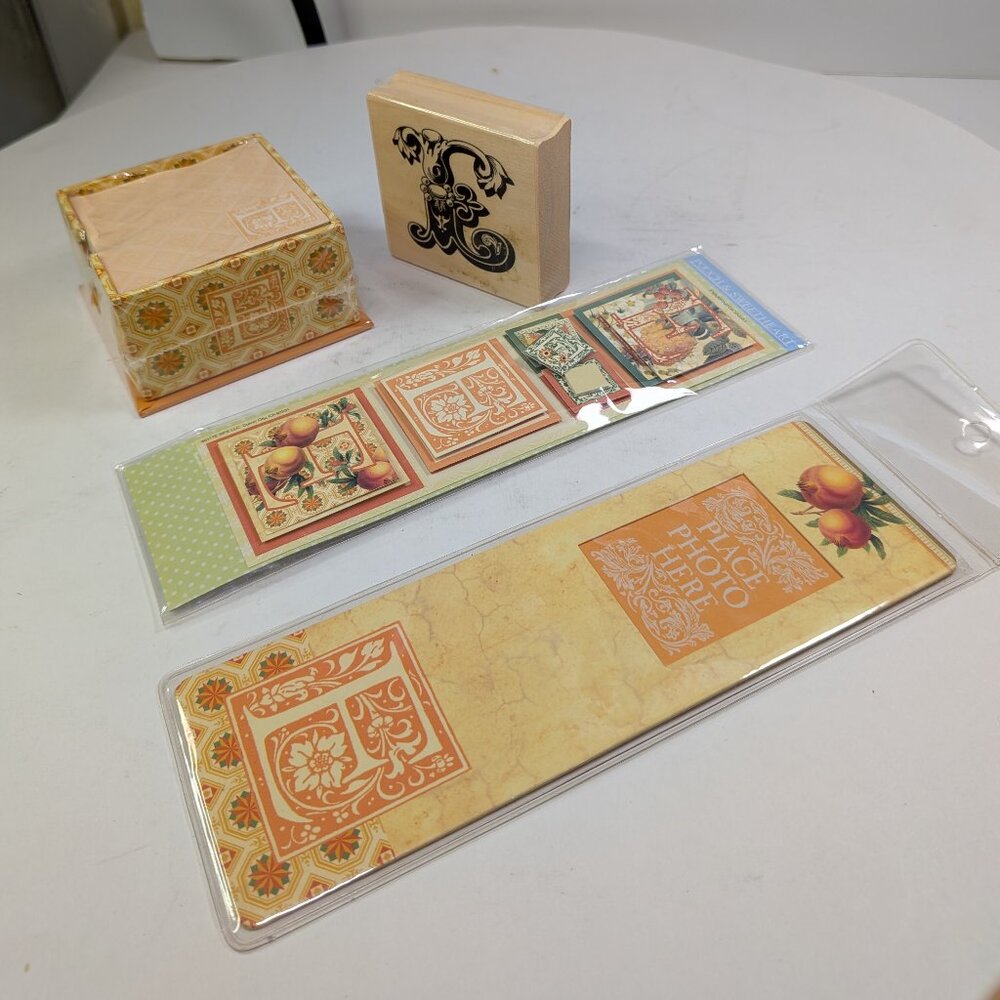 Letter "E" pooch and sweetheart stationary & Rubber stamp Orange/Peach